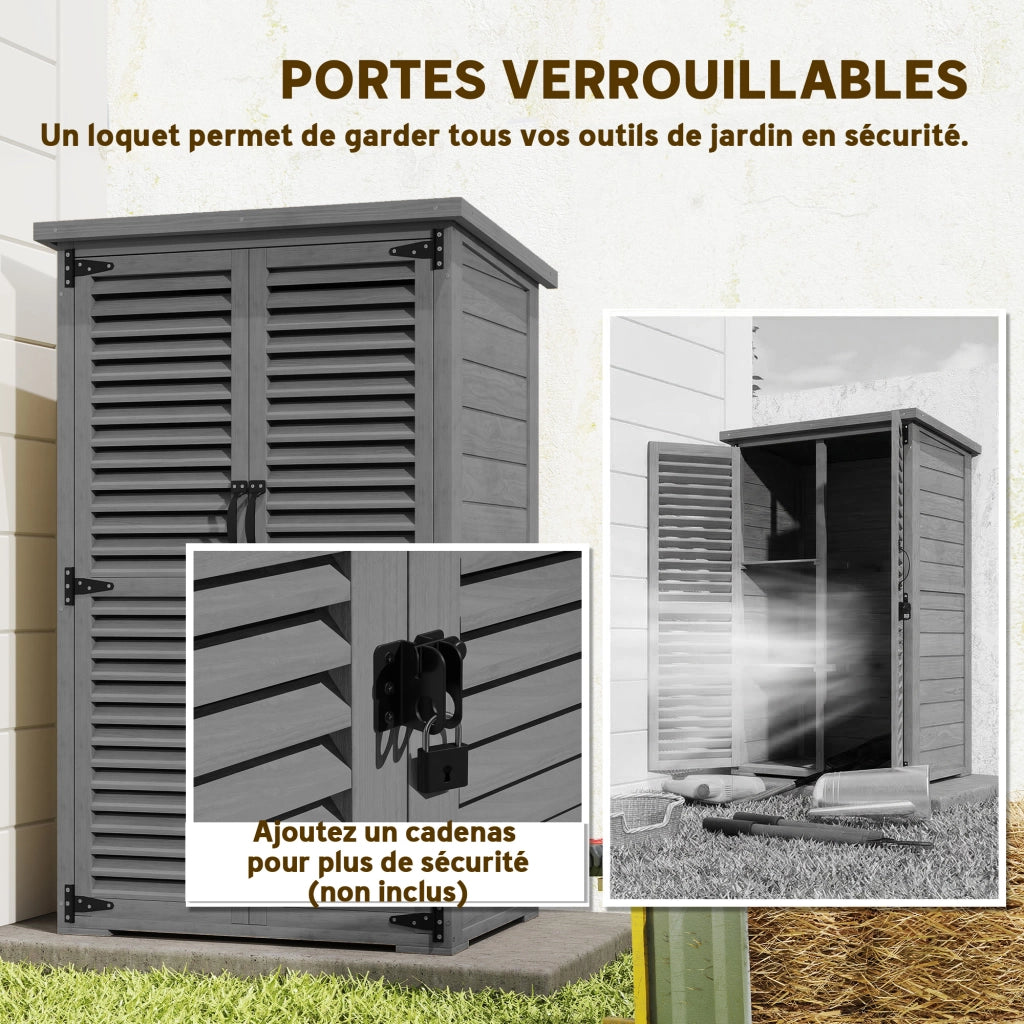 Armadio da Giardino in Legno con 2 Ripiani e Porte a Persiane ¨C Zephmum ¨C 75x50x118cm Grigio