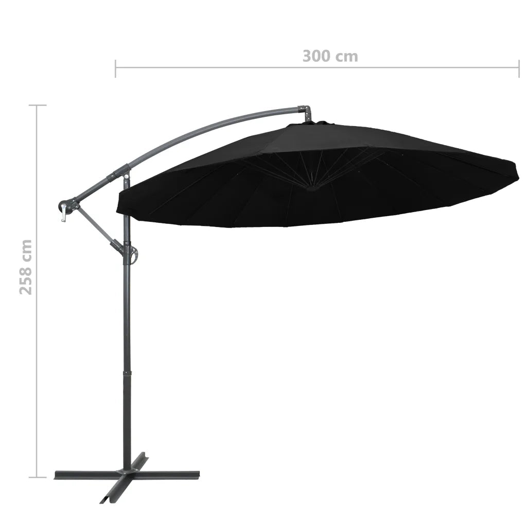 Ombrellone a Sbalzo Nero 3 m Palo in Alluminio 47226