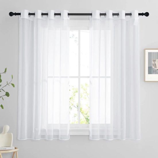 Set di tende da cucina da 2 pezzi - Translucido - Vetrata con ganci di fissaggio - Tende da voile - H 120 x L 140 cm - Ideale per cucina/bagno