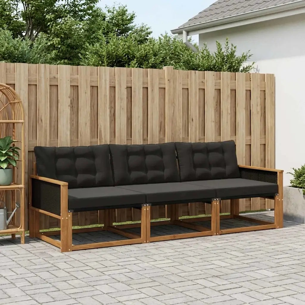Set di divani da esterno con cuscino 3 pcs Naturale e Nero