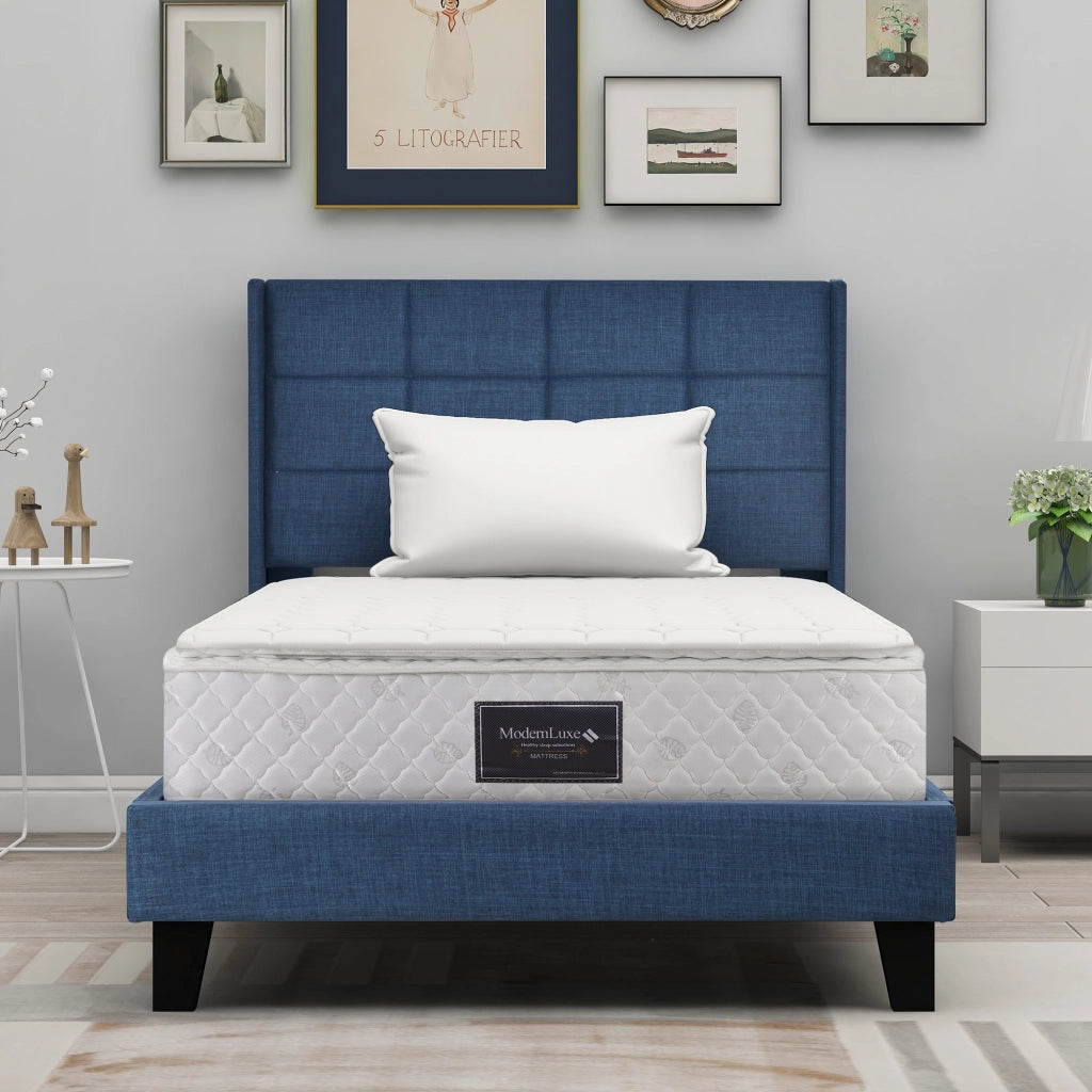 letto imbottito lino blu 90 x 200 cm