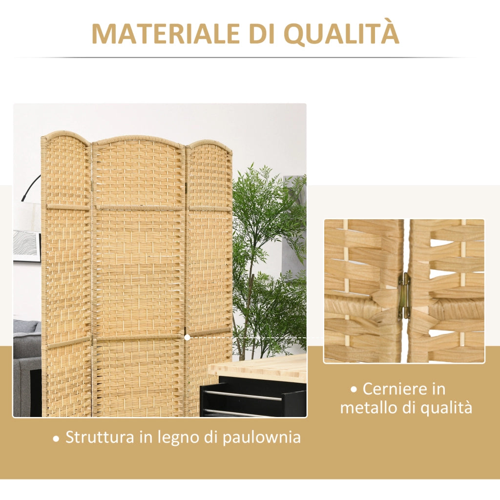 Paravento Pieghevole 3 Ante ¨C Zephmum ¨C Legno 135x180 cm
