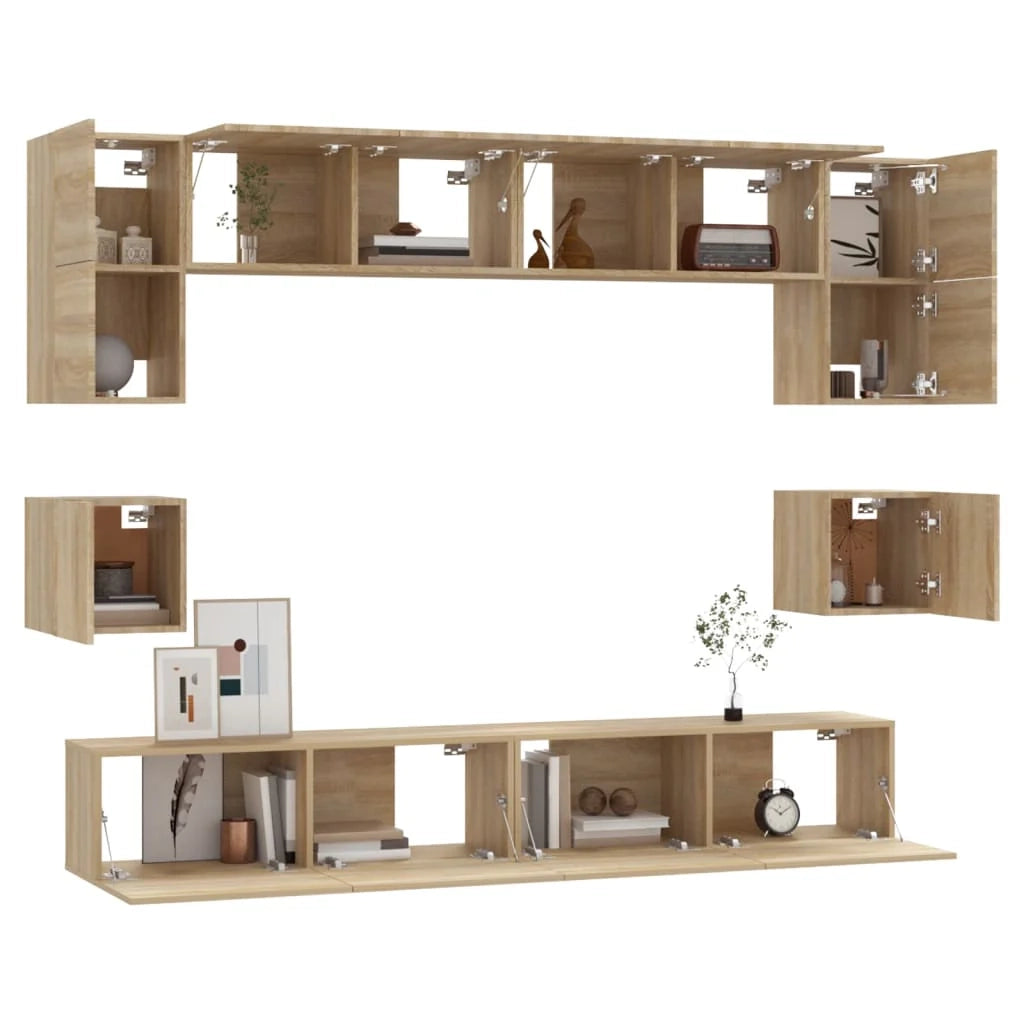 Set di mobili mobile credenza TV televisione soggiorno camera da letto soggiorno 8 pezzi rovere Sonoma multistrato marrone 02_0025317