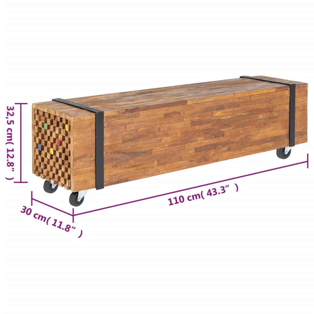 Mobile porta TV multimediale mensola per televisore credenza per TV sala da pranzo soggiorno camera da letto 110 x 30 x 32,5 cm legno massello di teak marrone 02_0025705