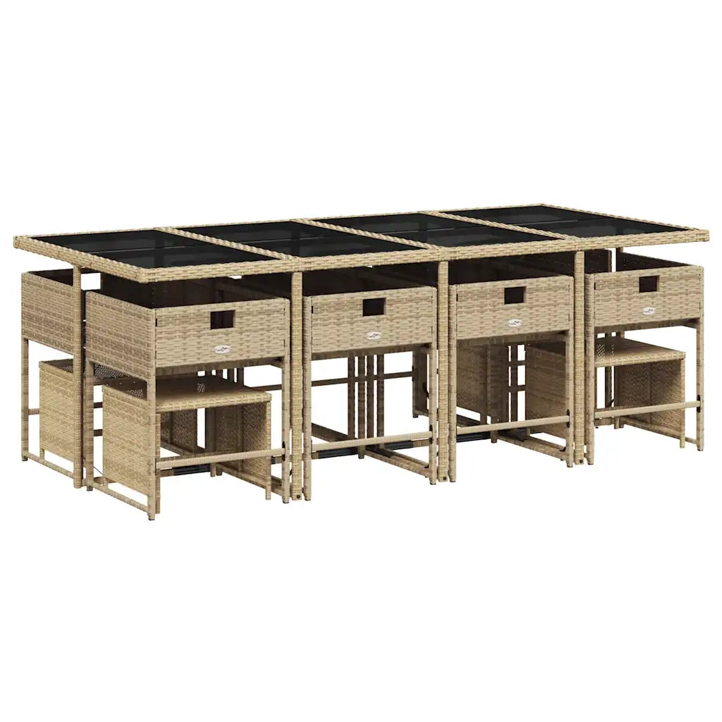 Set da Pranzo da Giardino 13 pz con Cuscini Beige in Polyrattan 3211342
