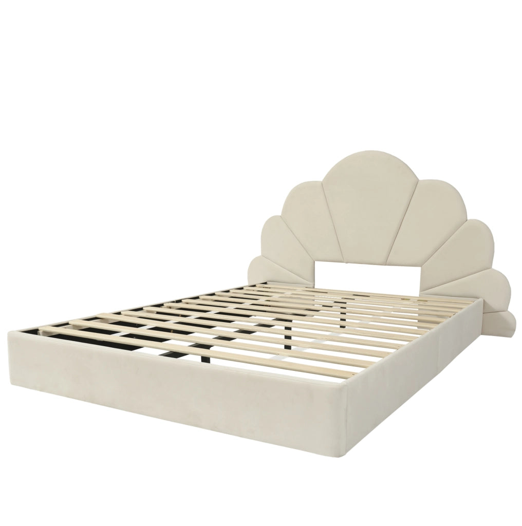 Letto imbottito 140x200 cm con testiera floreale in velluto beige