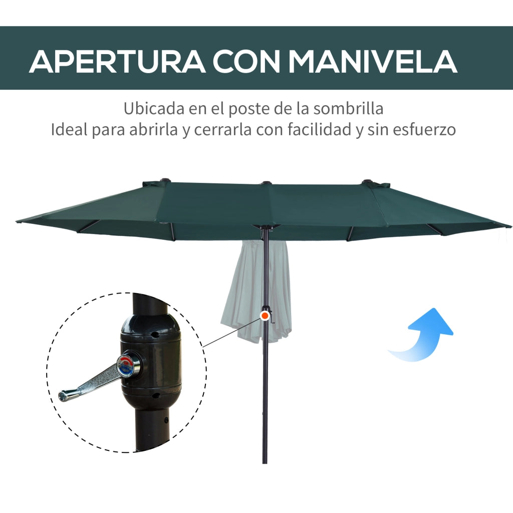 Ombrellone da Giardino Grande con Manovella ¨C zephmum ¨C Verde Scuro 455x265x238 cm