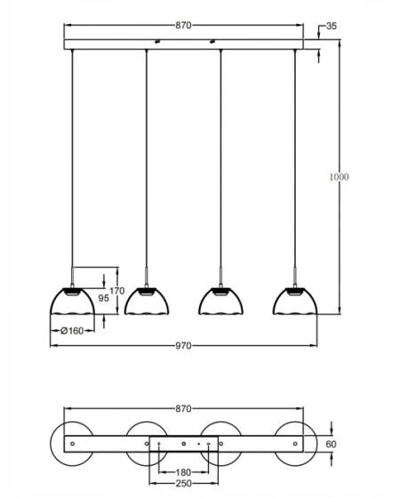 Lampada a Sospensione Lucille Fumé 28W LED CCT 2700K-4000K, Struttura Metallo e Vetro Borosilicato, Dimmerabile a step - 87x6x200cm
