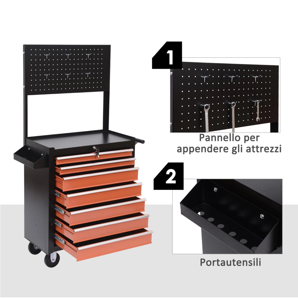 EasyComfort Carrello Porta Utensili Attrezzi Attrezzatura con Cassettiera 61.5 x 33 x 76cm Nero e Arancione
