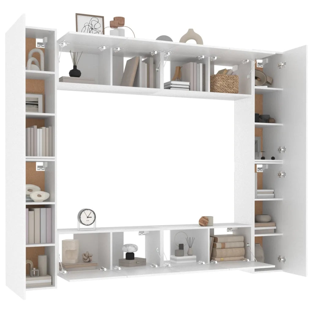 Set Mobili Porta TV 8pz Bianco in Legno Multistrato 3114230