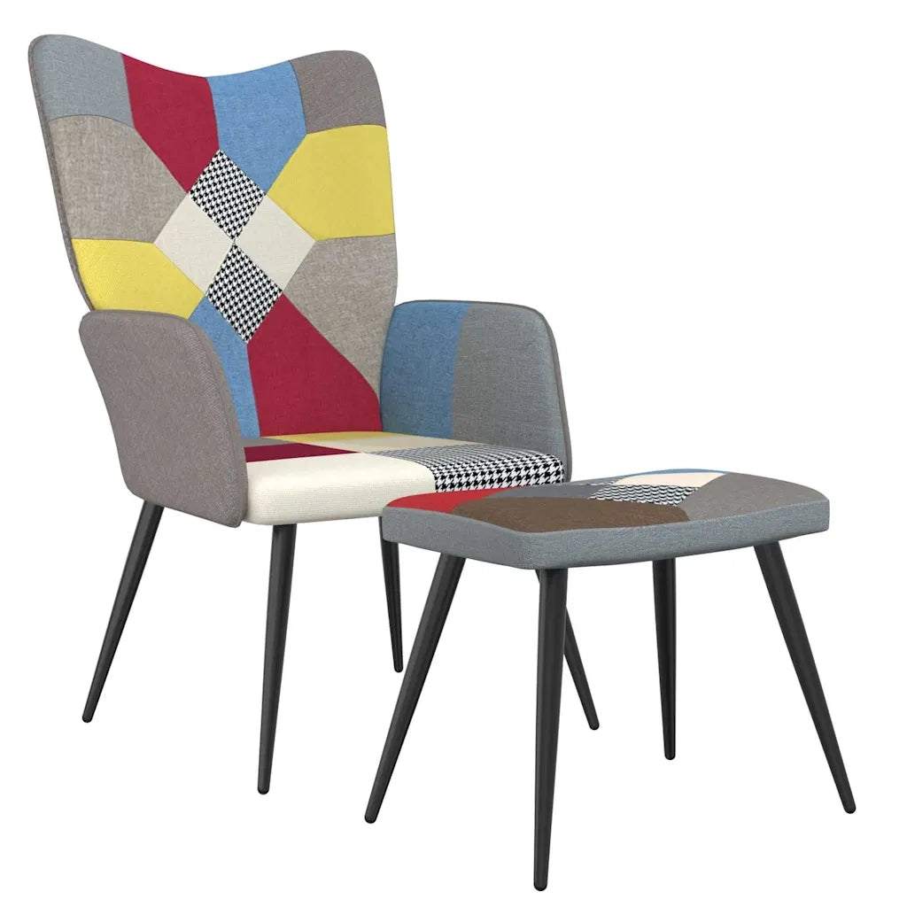 Divano Sedia-Poltrona Relax con Poggiapiedi in Tessuto Patchwork 722226