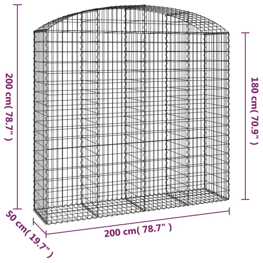 Gabbione recinto a gabbia muro di contenimento ad arco 200 x 50 x 180/200 cm ferro zincato argento 02_0040033