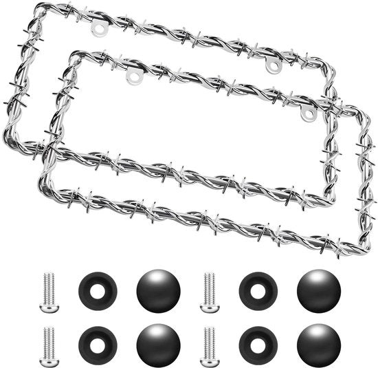 Framma per targa 2 pezzi - Disegno a filo spinato - Plastica - Framma per targa veicolo - Inclusi viti - Facile da montare - Targa veicolo