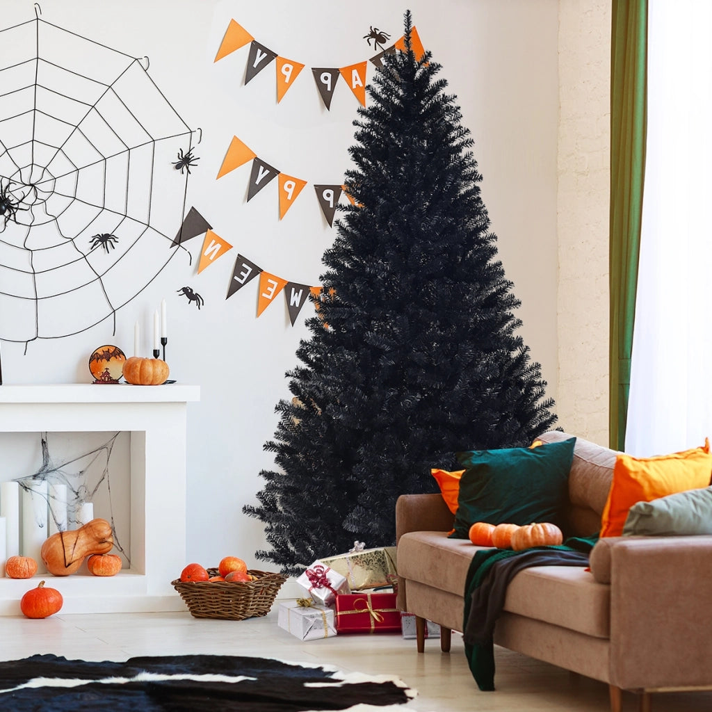 Albero di Natale 225 cm, 1258 rami, Abete artificiale non illuminato con base solida di metallo, Nero-Alberi di Natale