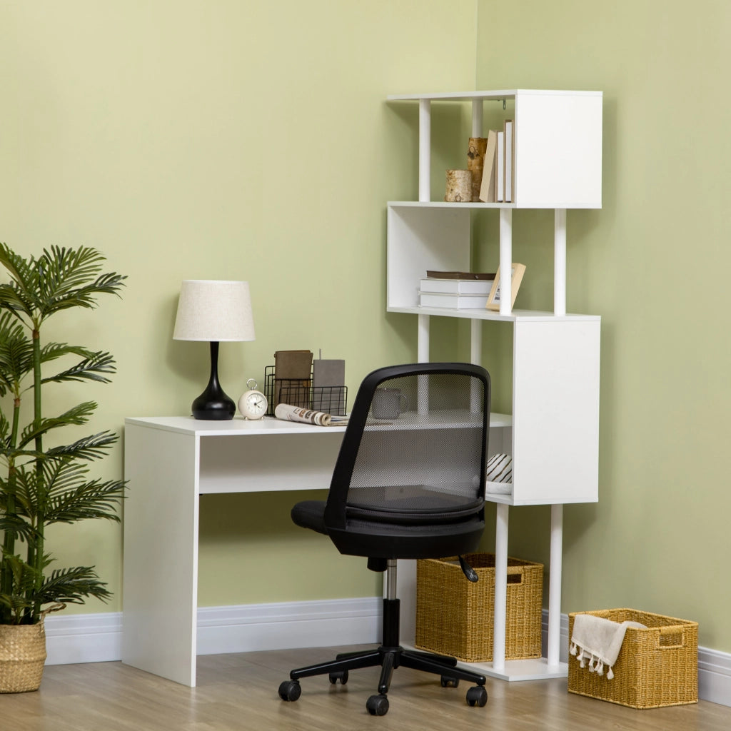 Scrivania Angolare Moderna in Truciolato per Ufficio e Studio con Ripiano a 4 Livelli, 120x80x176 cm, Bianco