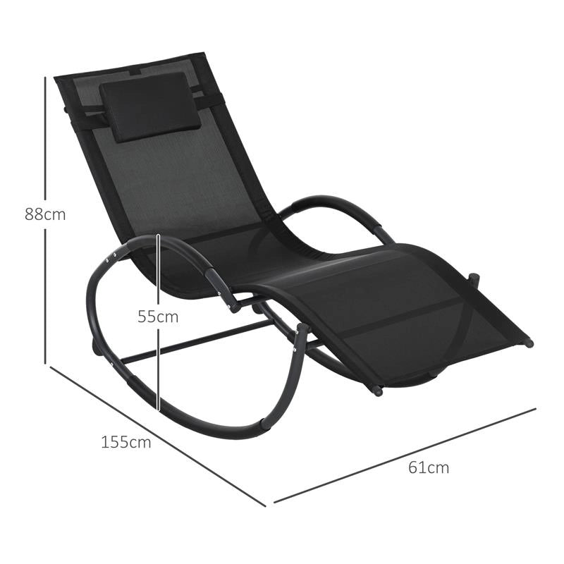 SEDIA SDRAIO A DONDOLO ZERO-GRAVITY DA ESTERNO IMPERMEABILE CON POGGIATESTA, 155X61X88 CM, NERO