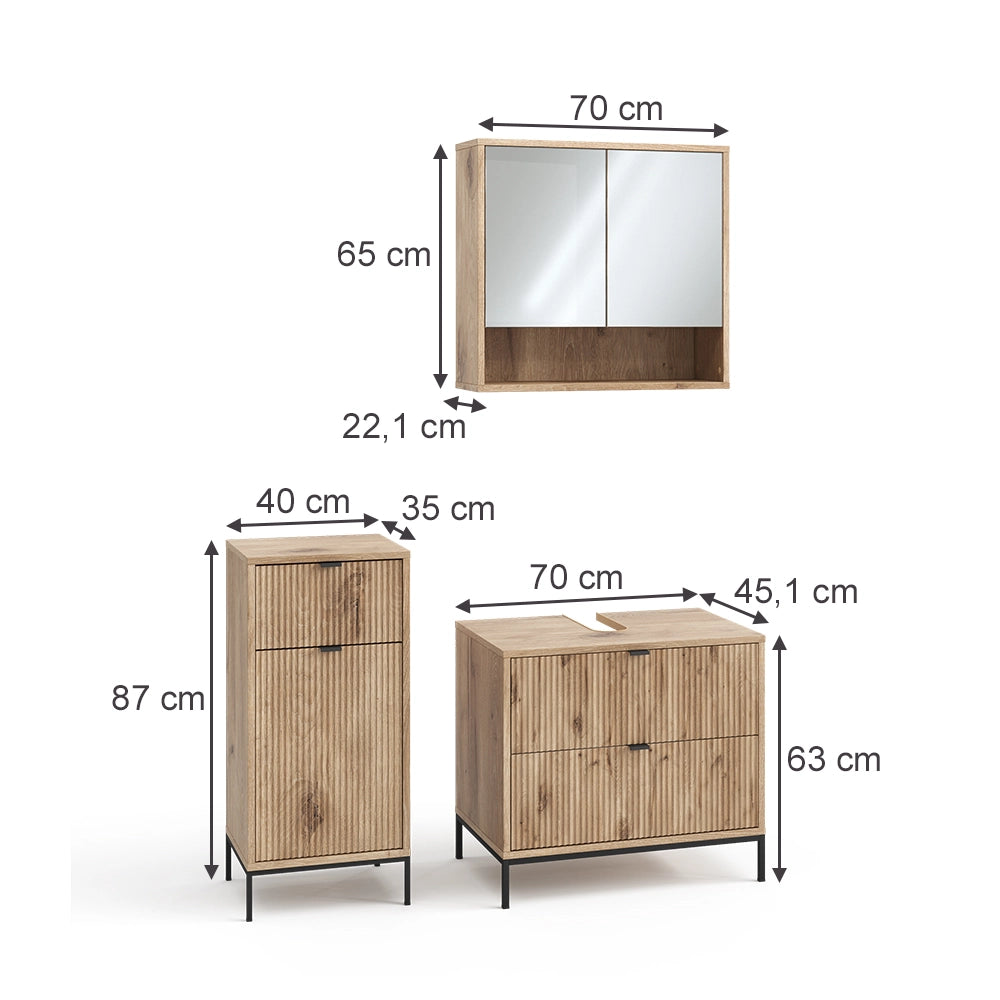 Vicco Set di mobili da bagno Quercia vichinga 3 parti