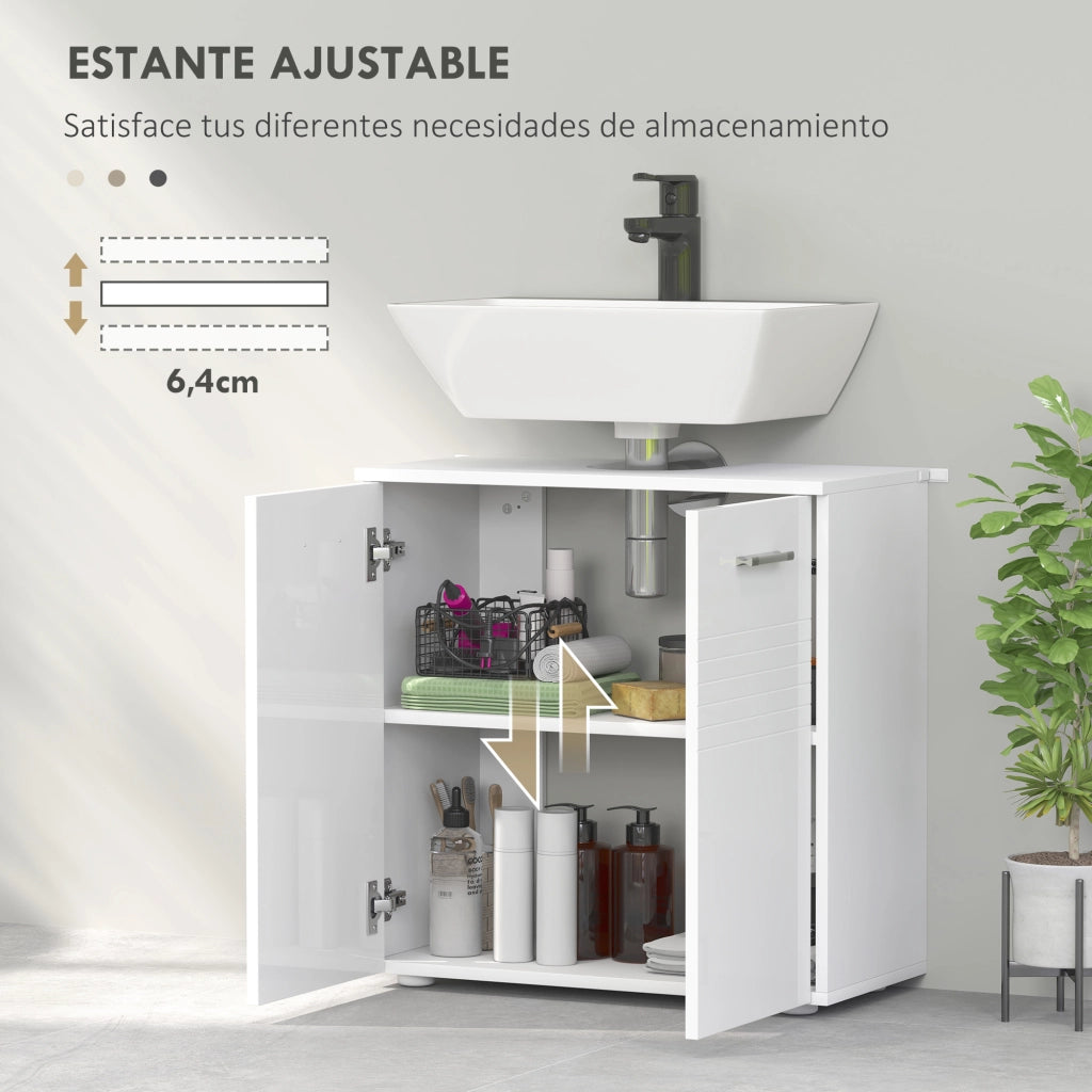 Mobile da Bagno Sottolavabo con 2 Ante e Ripiano Aggiustabile ¨C Zephmum ¨C 60x30x62,5 cm Bianco