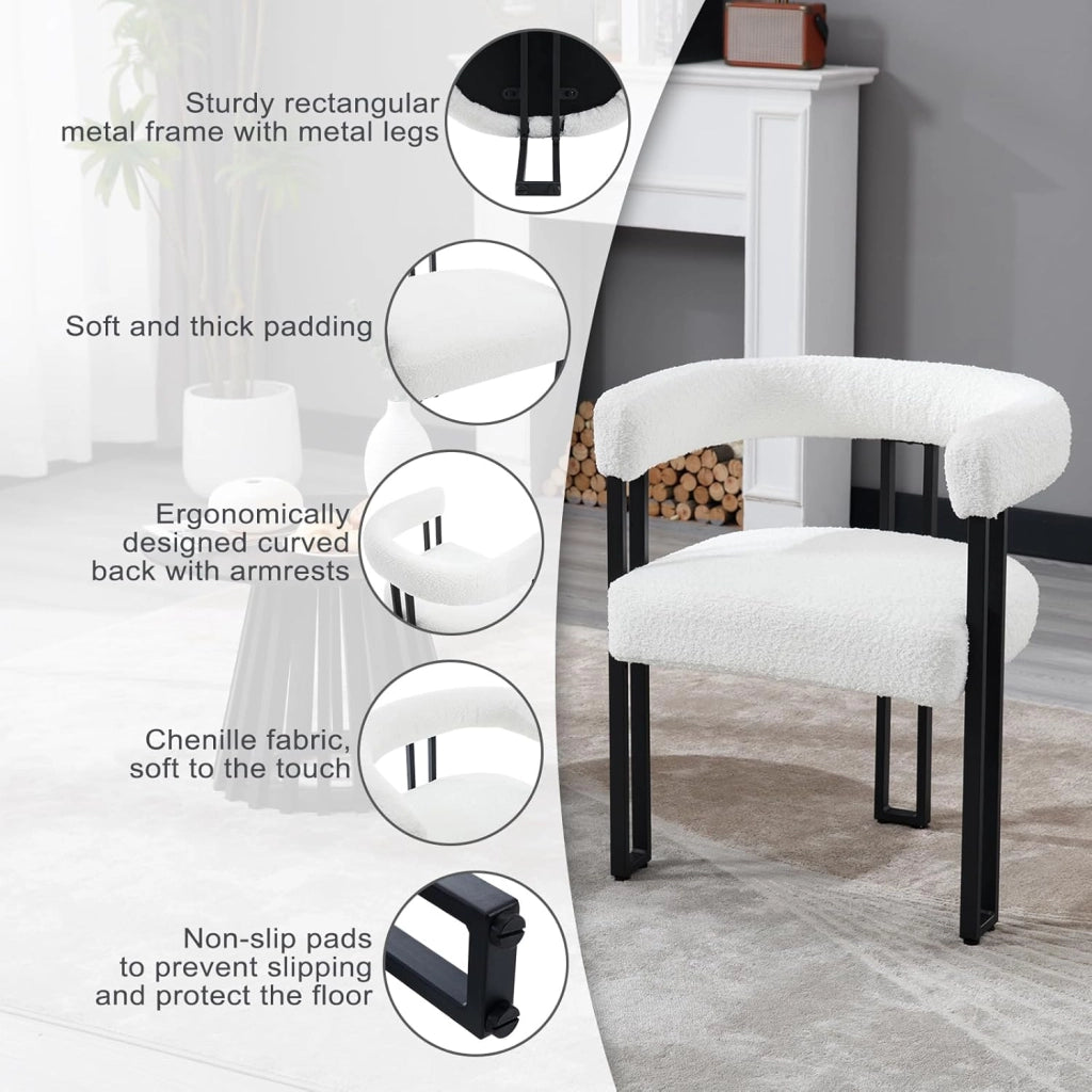 Set 6 Sedie Sala da Pranzo, Sedie da Cucina con Braccioli, Sedia da Pranzo con Gambe in Metallo, Sedia Imbottita per Camera da Letto, Soggiorno, Seduta in Ciniglia, Crema, EZS25cm-6