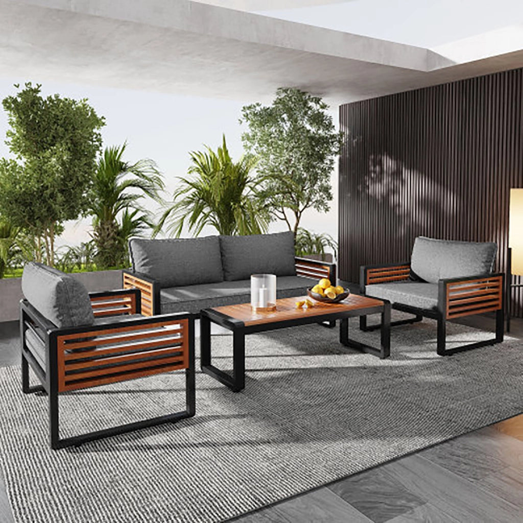Canap?? da giardino con 4 parti - Xylo - 1x2 posti 2x sedie singole 1x tavolo grigio