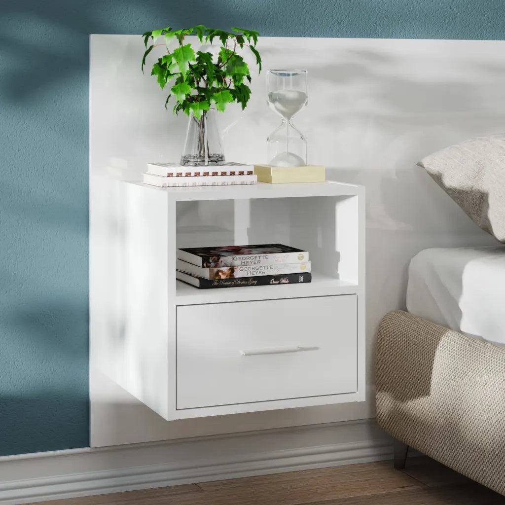 Comodino | Armadio da Notte | Mobiletto da notte a Muro Bianco Lucido