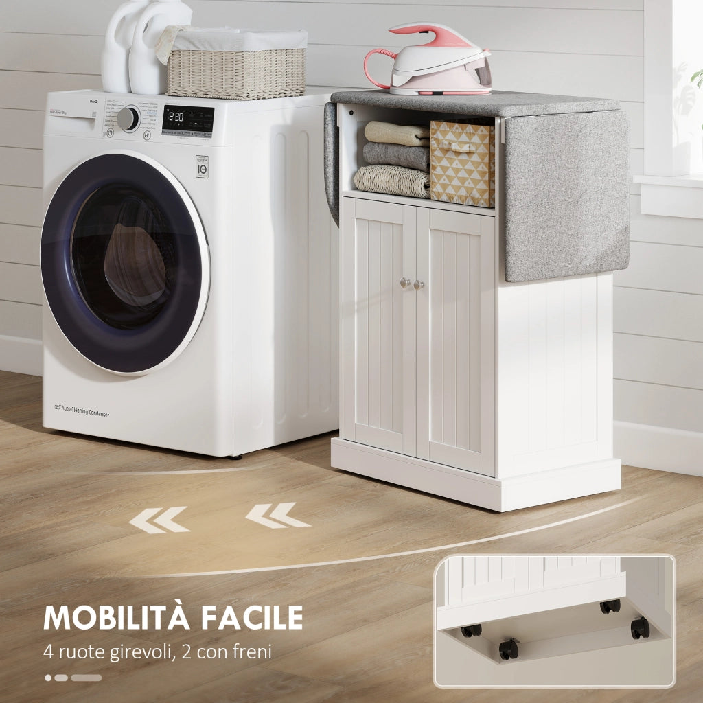 Mobile con Asse da Stiro Pieghevole 131x37x88,5 cm e Armadietto in MDF Bianco
