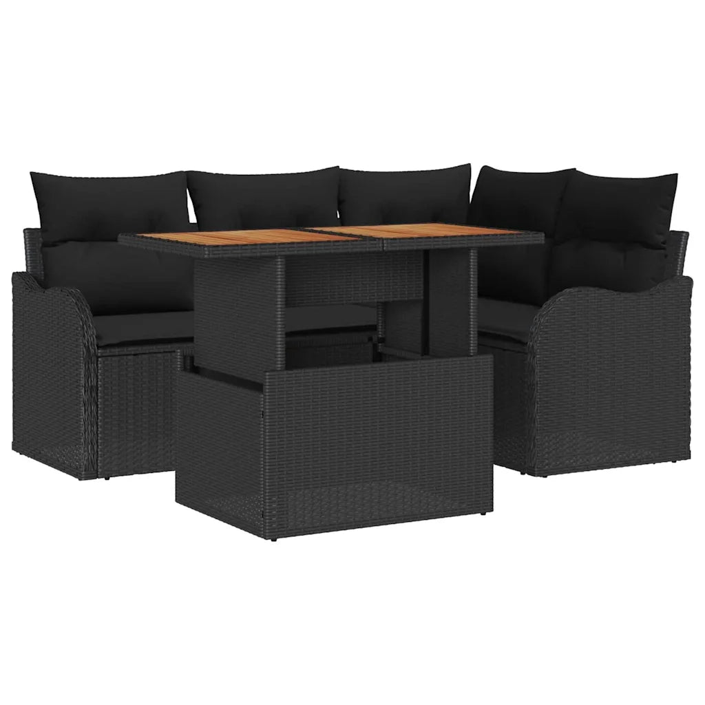 Set Divano da Giardino con archiviazione 5 pcs Nero Poly Rattan