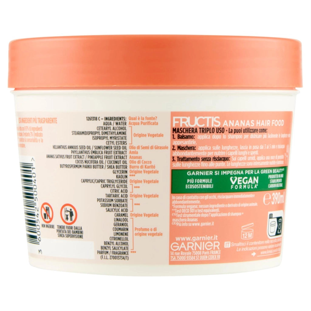 SET 2 GARNIER FRUCTIS HAIR FOOD MASCHERA ANANAS LUNGHEZZE LUMINOSE PER CAPELLI LUNGHI E SPENTI 390 ML