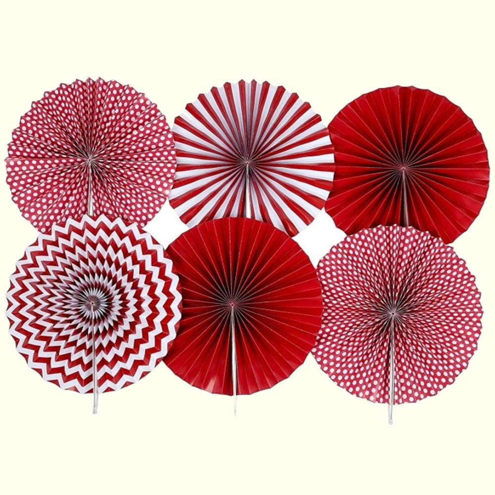 Trade Shop - Pendente Rosone Ventaglio 6 Pezzi Rosso In Carta 35.5cm Compleanni Photoboot -