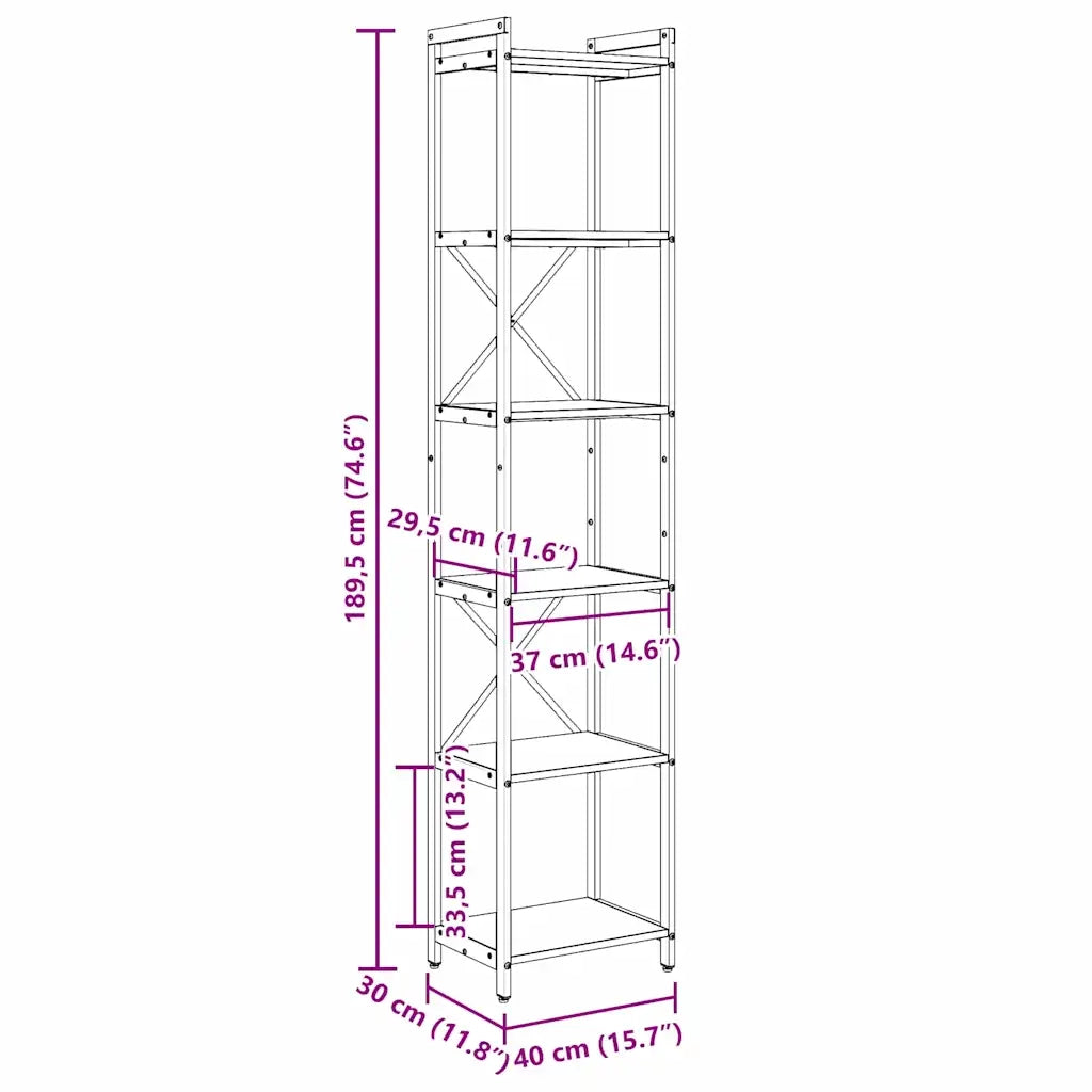 vidaXL Libreria Rovere fumo 40 x 30 x 188 cm Legno multistrato