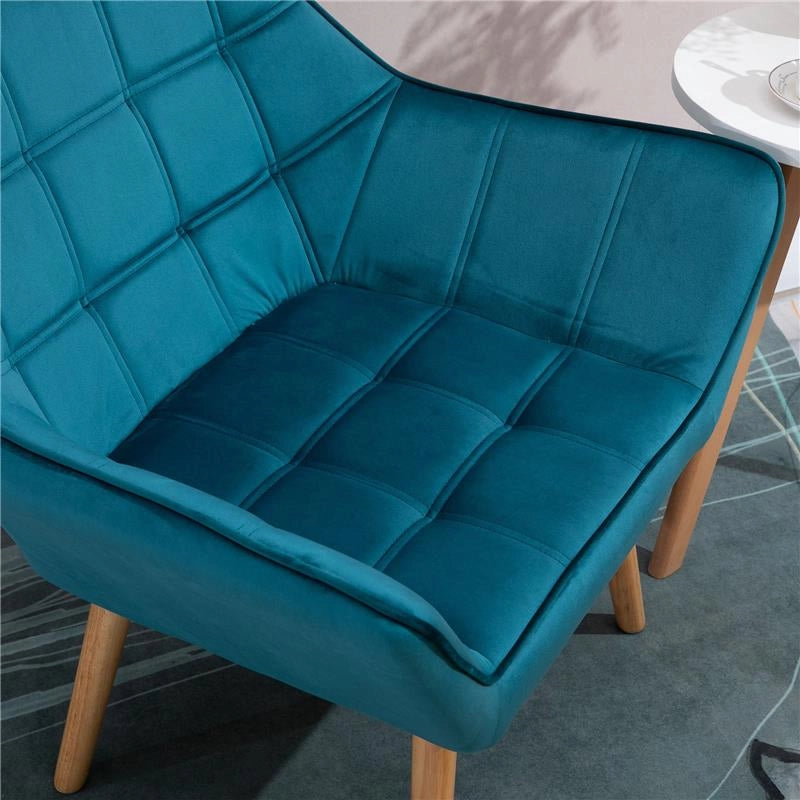 POLTRONCINA DAL DESIGN SCANDINAVO IN LEGNO E VELLUTO COLOR PETROLIO