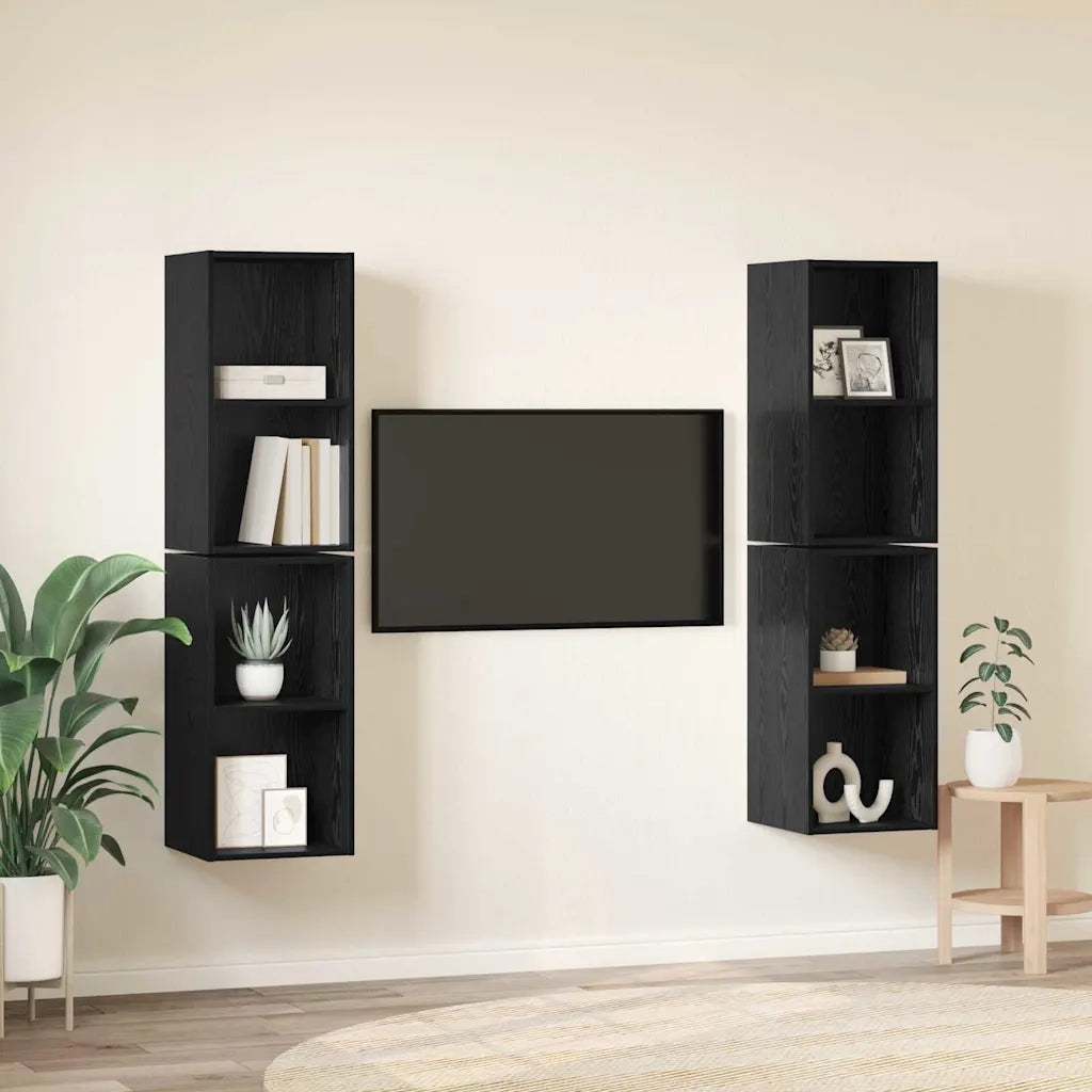 vidaXL Mobile TV da Parete 4 pcs Rovere Nero 37 x 37 x 72 cm