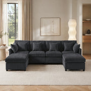 DIVANO MODULARE convertibile in U o L 278x161x81 cm Chenille grigio con 2 pouf e 6 cuscini