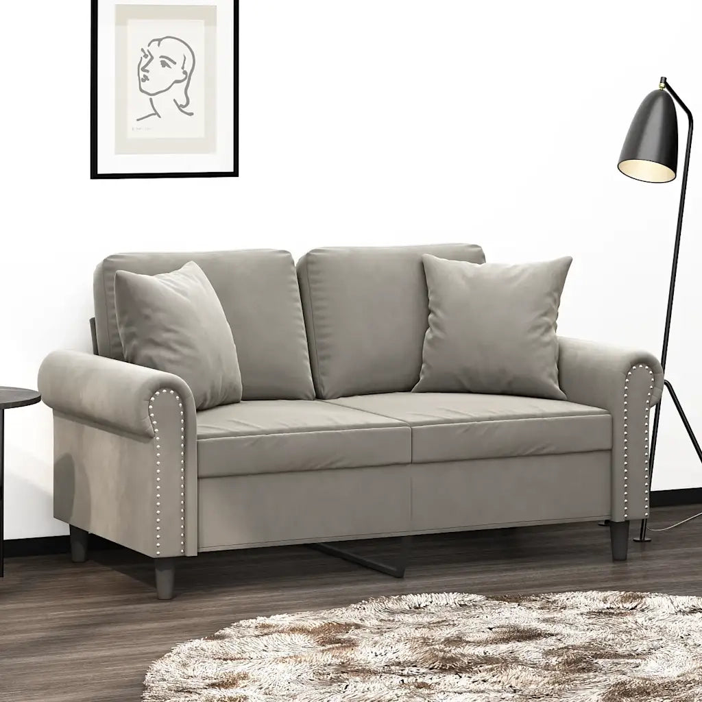 Divano a 2 Posti con Cuscini Grigio Chiaro 120 cm in Velluto cod mxl 19389