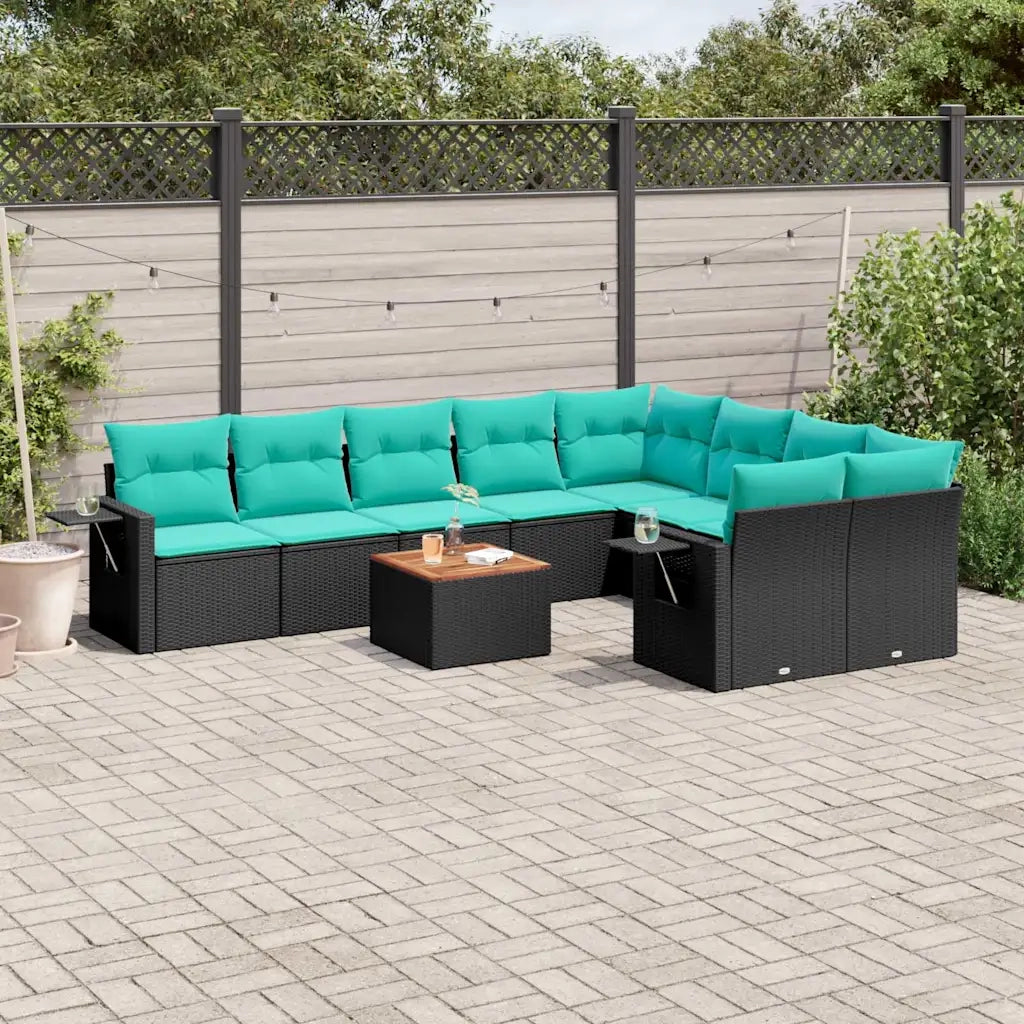 Set Divani da Giardino 10 pz con Cuscini Nero in Polyrattan 3224720