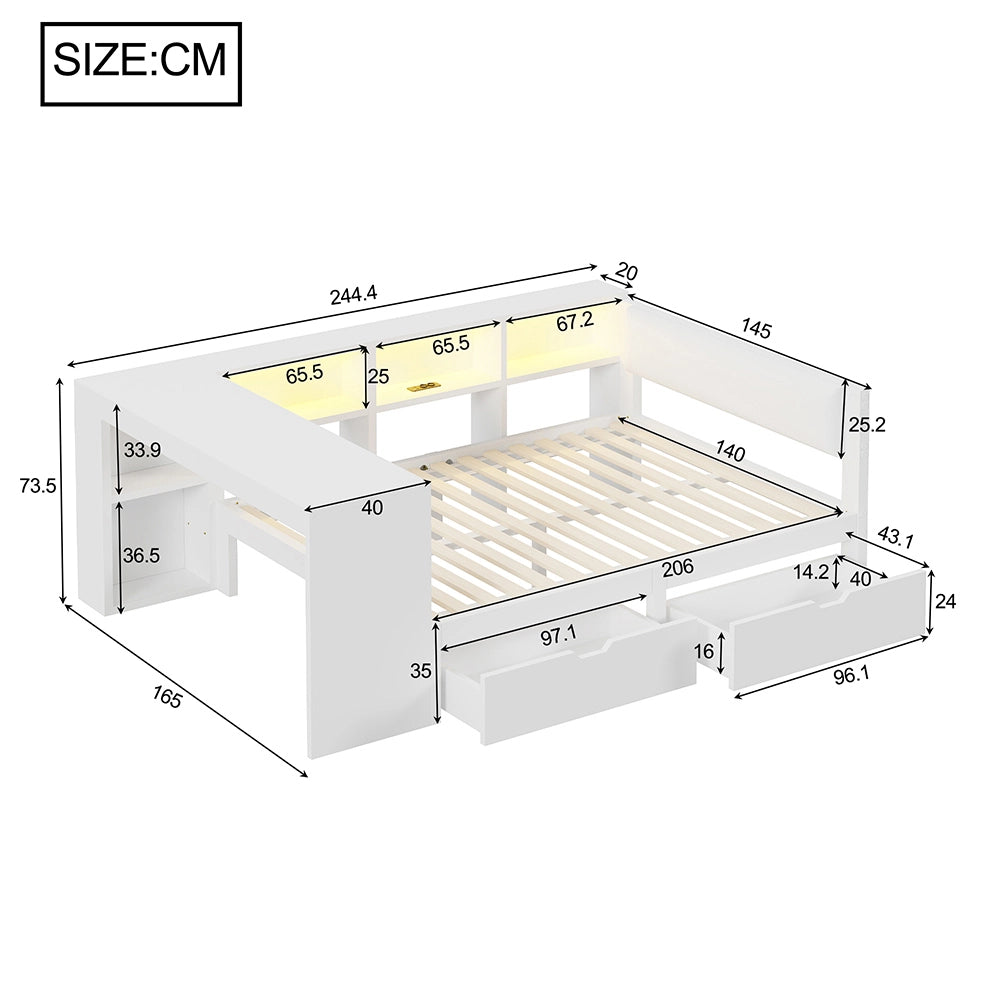Letto contenitore - Xylo - 140x200 cm LED legno bianco