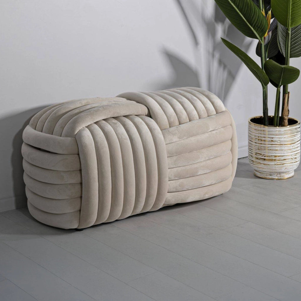Panca Calcea, Panchina multiuso, Seduta per ospiti, Cassapanca multifunzione, 90x45 h45 cm, Crema