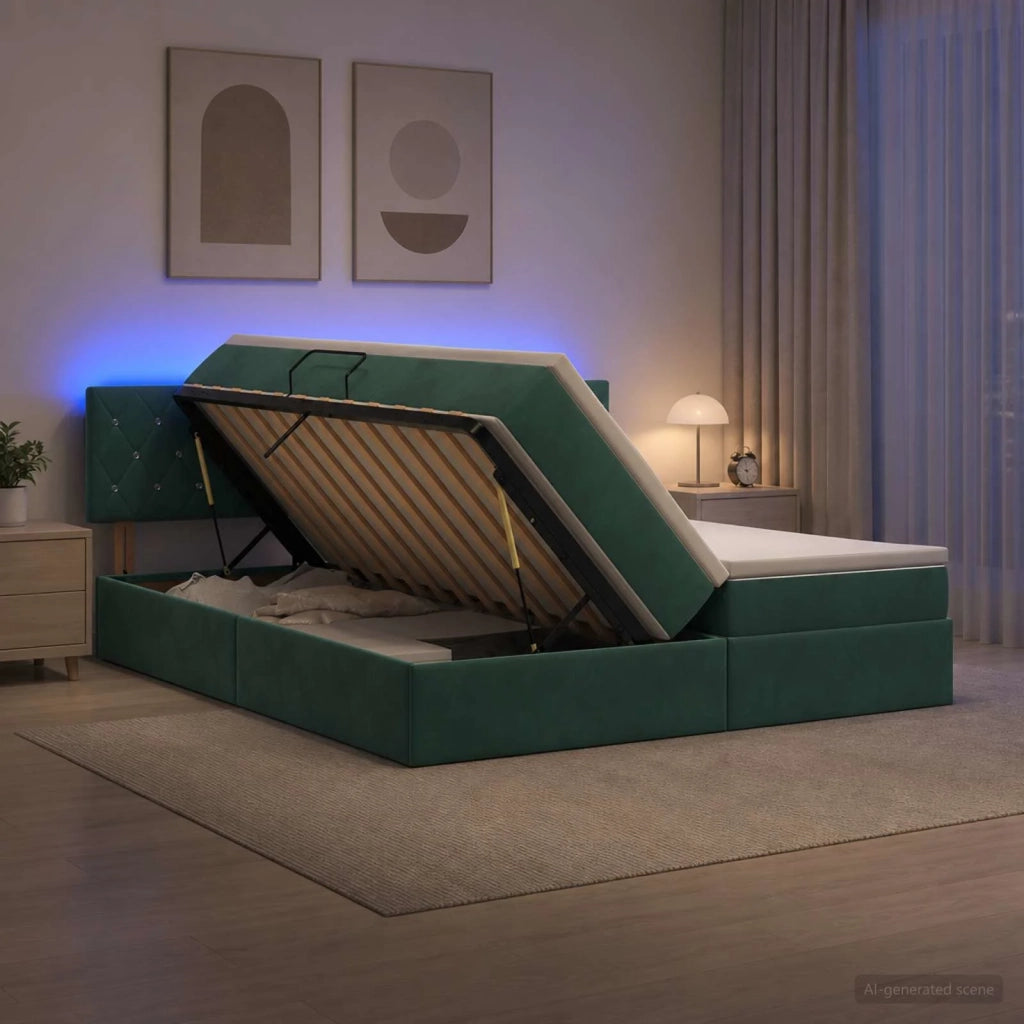 Letto con contenitore LED e materasso Verde Scuro 200 x 200 cm 3459381