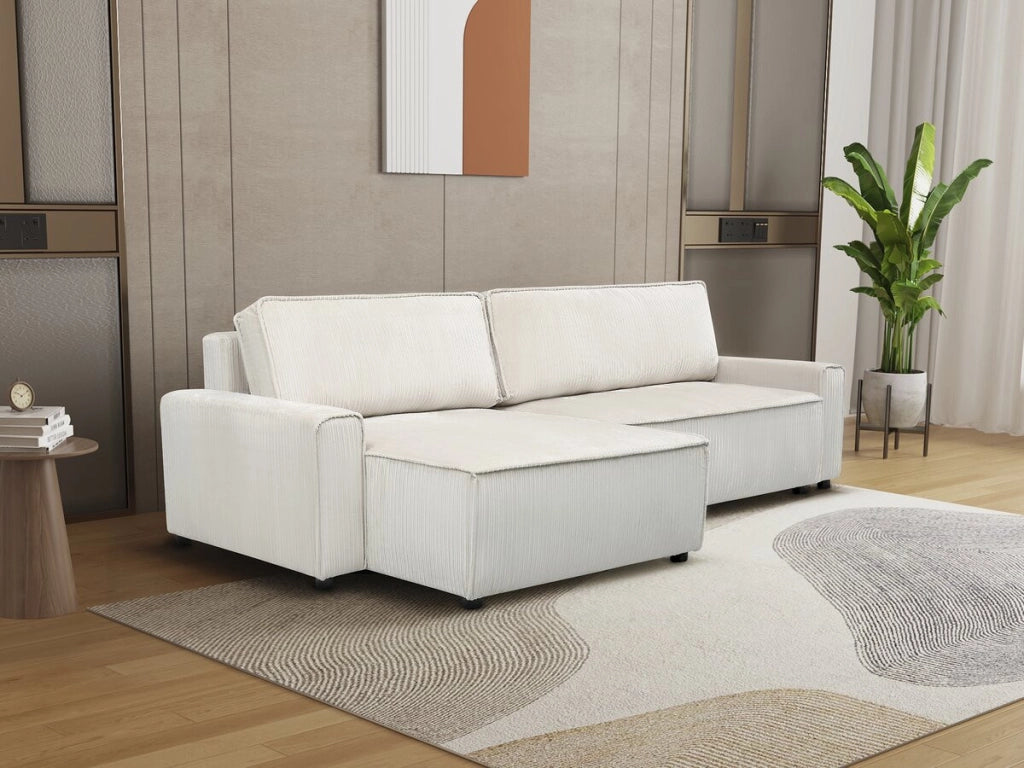 Divano angolare trasformabile e reversibile in velluto a coste "Montaigne" - 3 posti - Beige