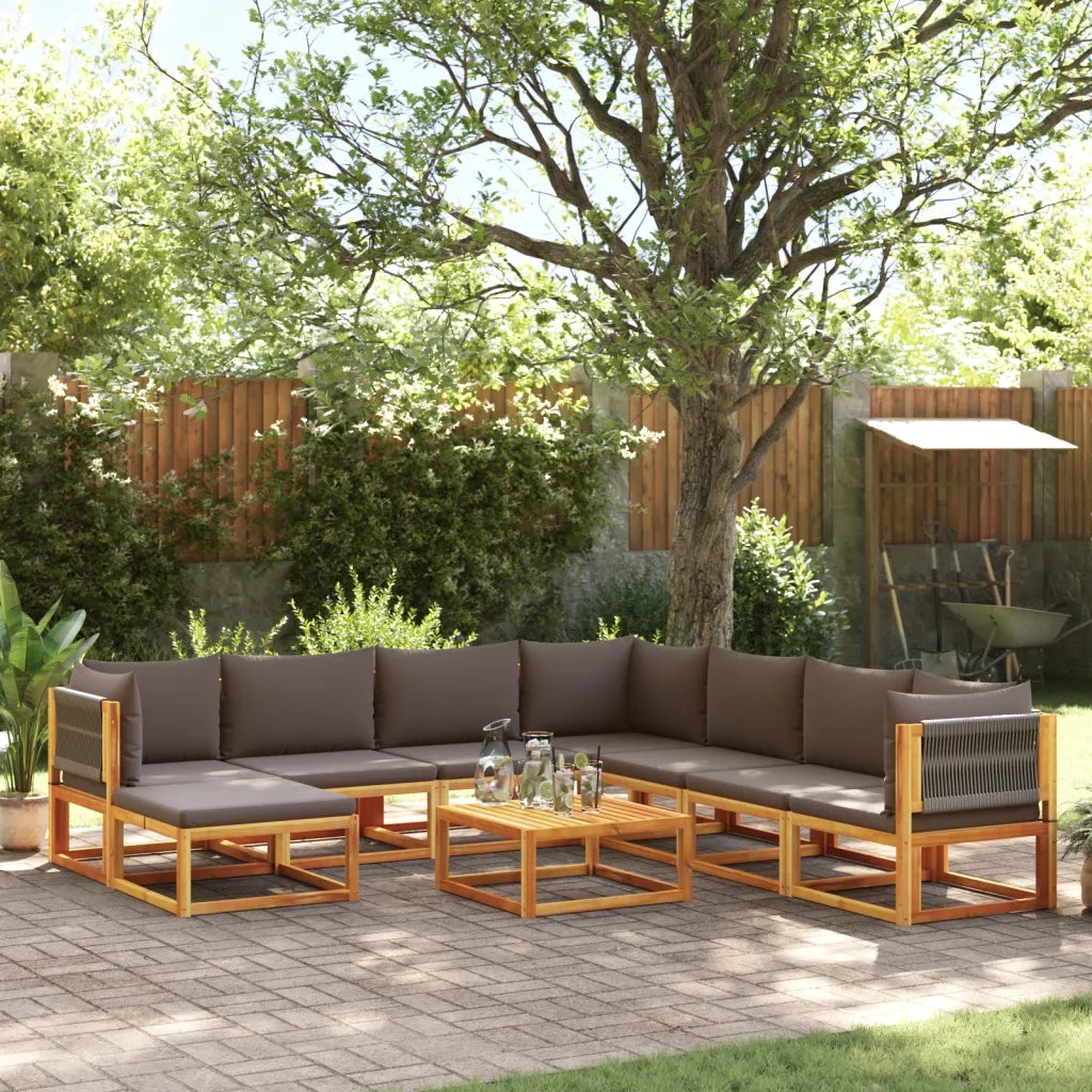 vidaXL Set di divani da giardino 9 pezzi con cuscini in legno di acacia e corda