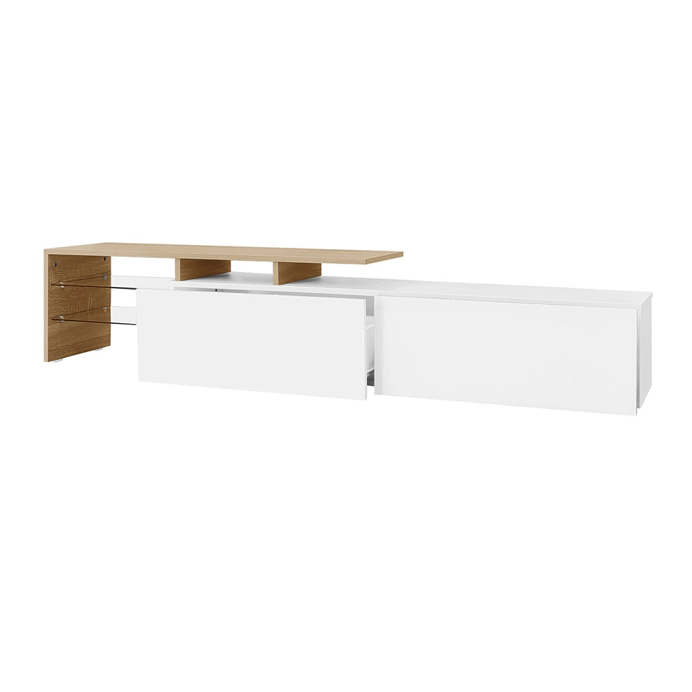 Mobile TV moderno - Xylo - Bianco/legno con vetrine e LED 160cm