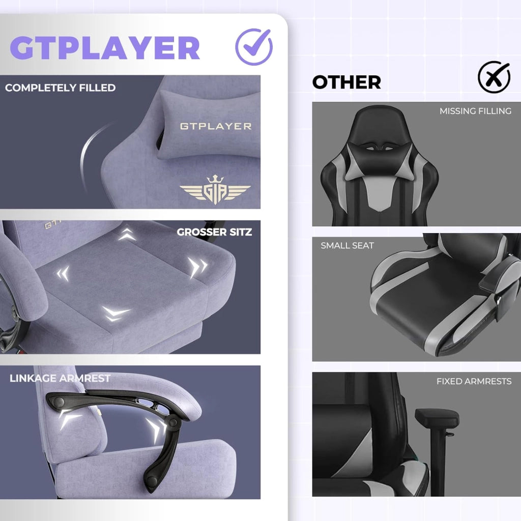 Sedia da gioco, traspirante, sedia da ufficio, ergonomica, in tessuto di alta qualità, ergonomica, schienale regolabile a 160° e poggiapiedi estraibile, carico 180 kg,colore: viola macaron