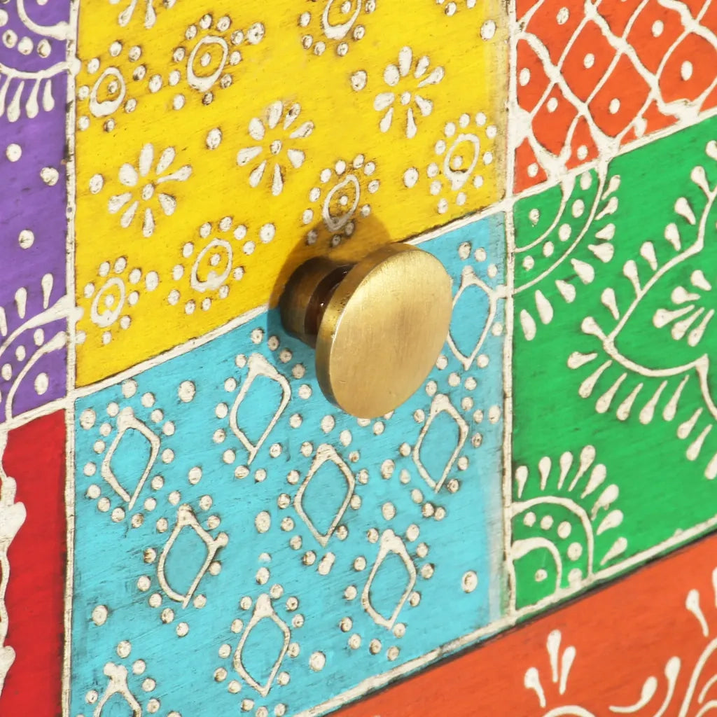 Comodino Dipinto a Mano-Tavolino da notte 40x30x50 cm in Legno Massello di Mango 635972