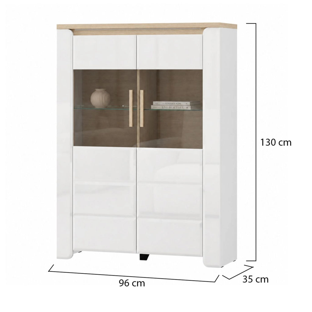 Mobile Espositore Erto, Vetrina 2 Ripiani, 96x35x130h cm Bianco Opaco