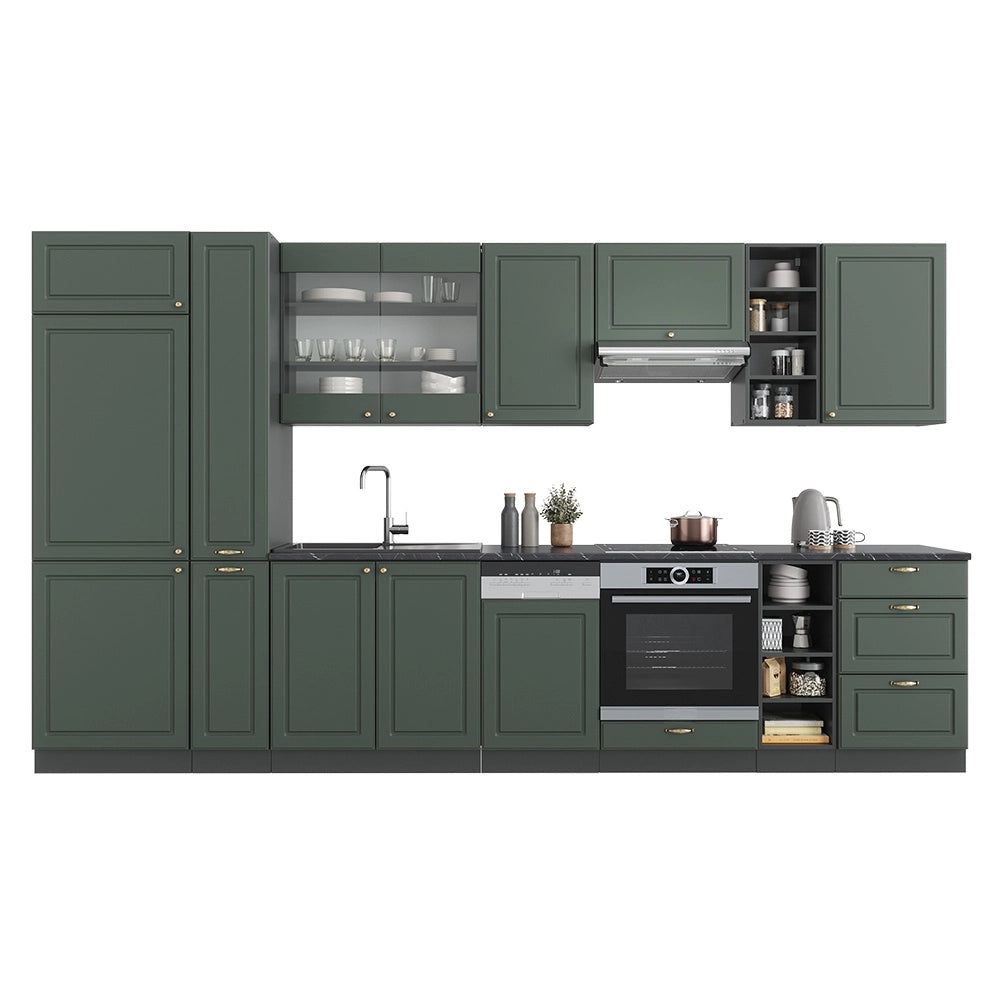 Cucina componibile Fame-Line Verde-oro rustico/Antracite 355 cm, PL Rovere Vicco
