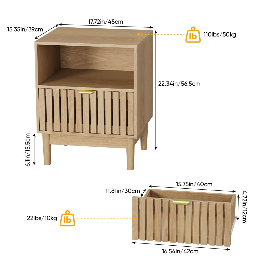 Comodino in Rovere con Cassetto ¨C MINIMAL ¨C 45x39x56,5 cm