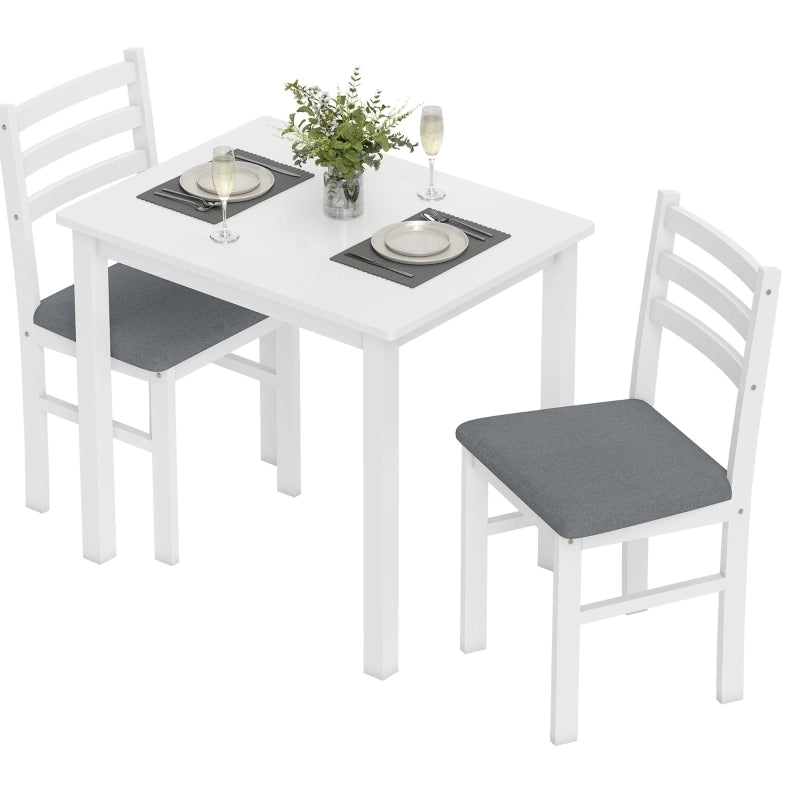 Set da pranzo 3 pezzi con tavolo in MDF bianco e 2 sedie imbottite per spazi compatti