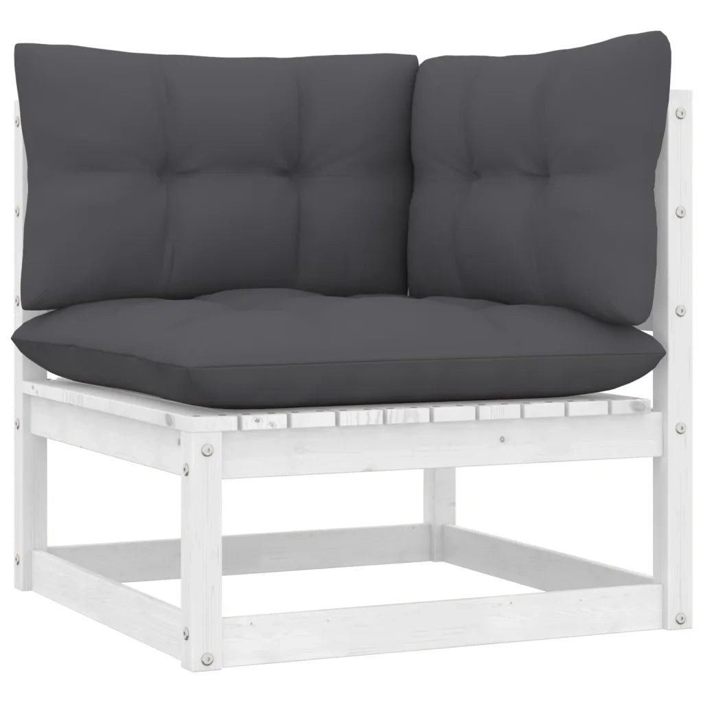 Set Divani da Giardino 9 pz con Cuscini Bianchi Legno di Pino 3096509