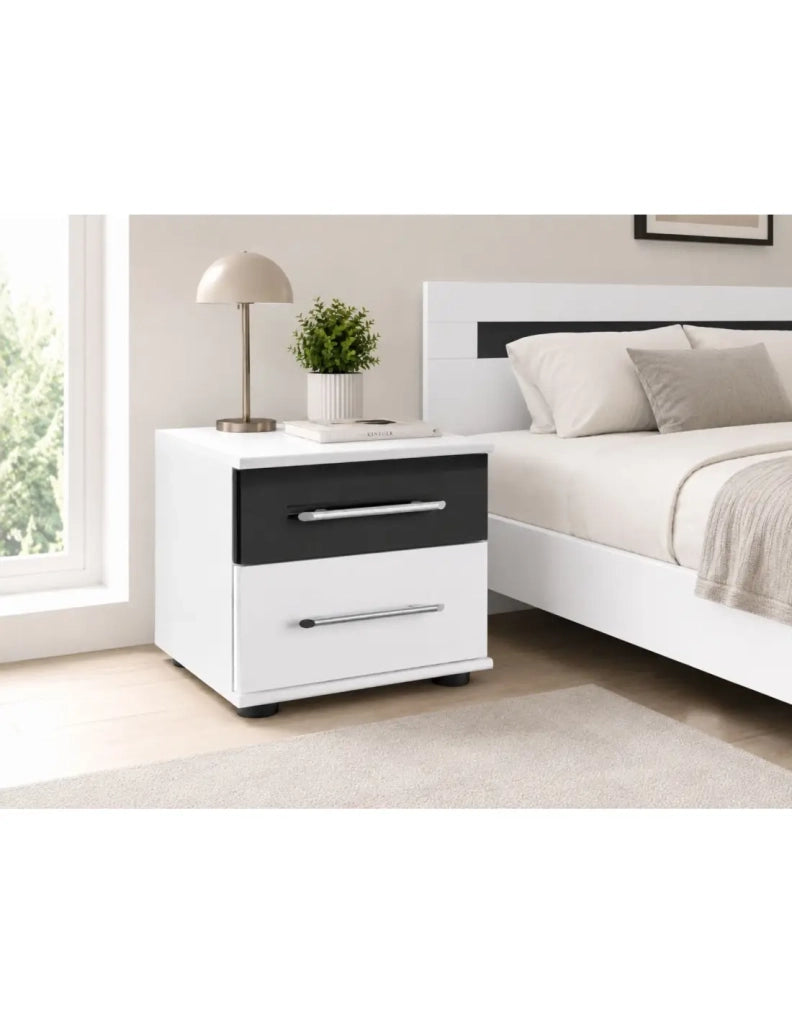 Set di 2 comodini DUBLIN Bianco alpino e nero lucido