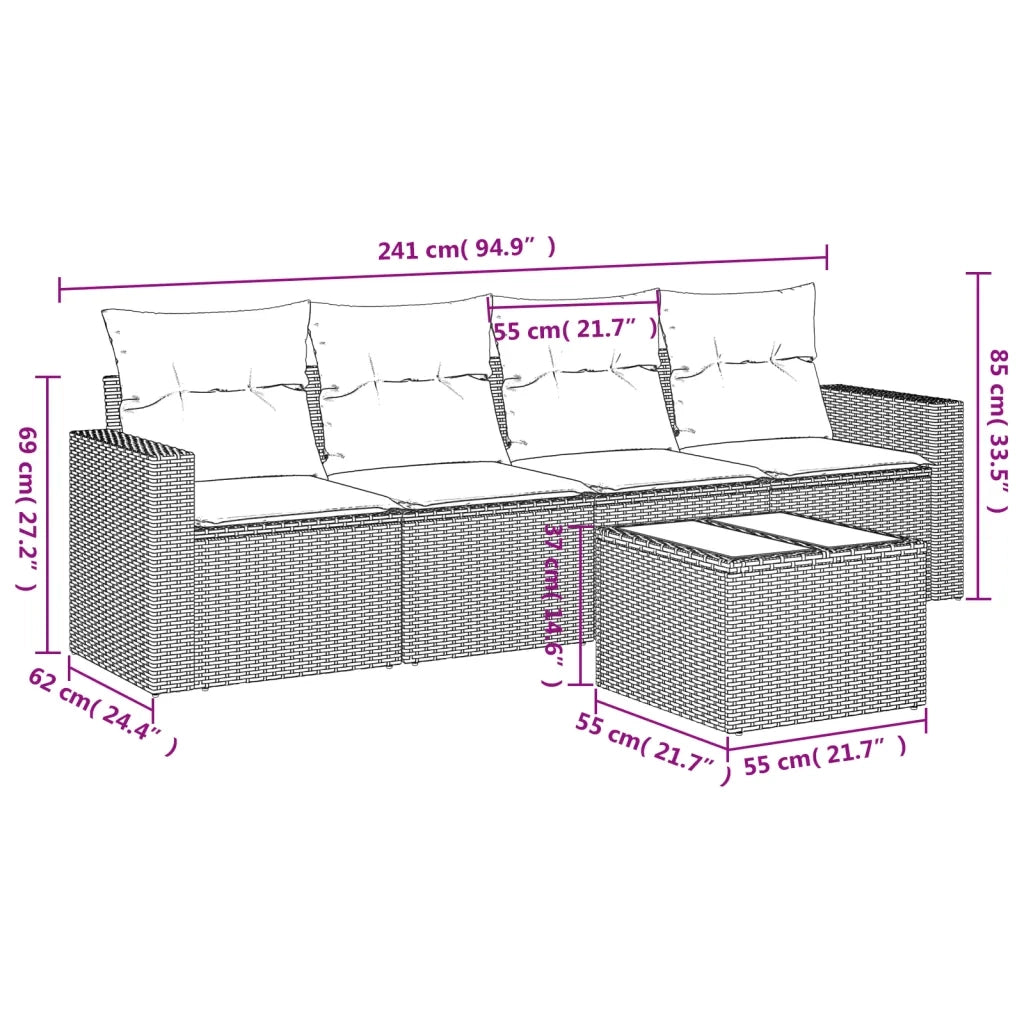 vidaXL Set Divano da Giardino 5pz con Cuscini Grigio Chiaro Polyrattan